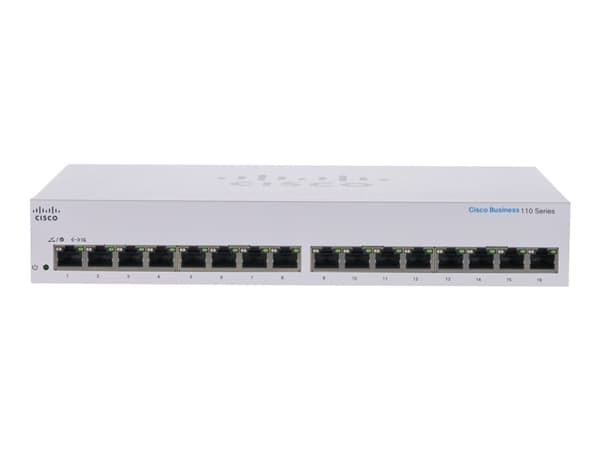Cisco Business 110 Series 110-16T - Switch - ohanterad - 16 x 10/100/1000 - rackmonterbar, skrivbordsmodell, väggmonterbar