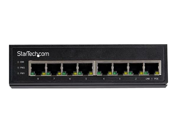 StarTech.com Industriell 8-ports Gigabit PoE-switch - 30 W - Power Over Ethernet-switch - GbE PoE+ ohanterad switch - Robust Gigabit-nätverksswitch m