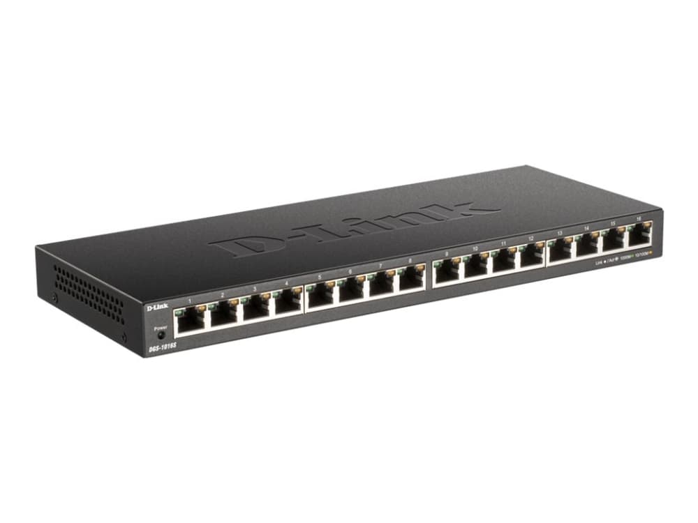 D-Link DGS 1016S - Switch - ohanterad - 16 x 10/100/1000 - skrivbordsmodell - Likström