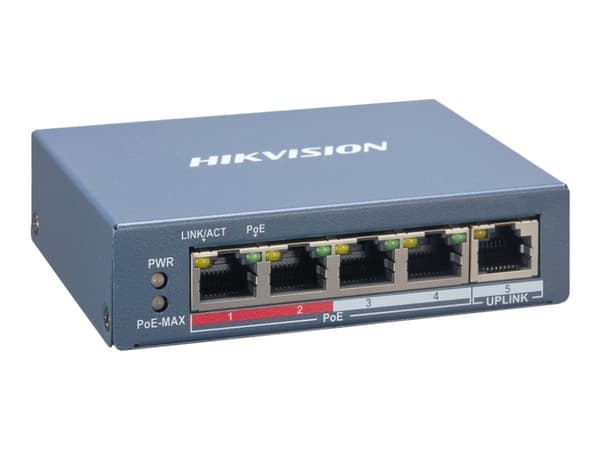 Hikvision Pro Series DS-3E1105P-EI - Switch - 4 x 10/100 (PoE+) + 1 x 10/100 (upplänk) - skrivbordsmodell - PoE+ (60 W)