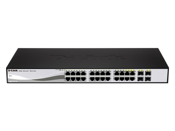 D-Link Web Smart DGS-1210-24P - Switch - Administrerad - 24 x 10/100/1000 (PoE) + 4 x kombination Gigabit Ethernet/Gigabit SFP - skrivbordsmodell, ra