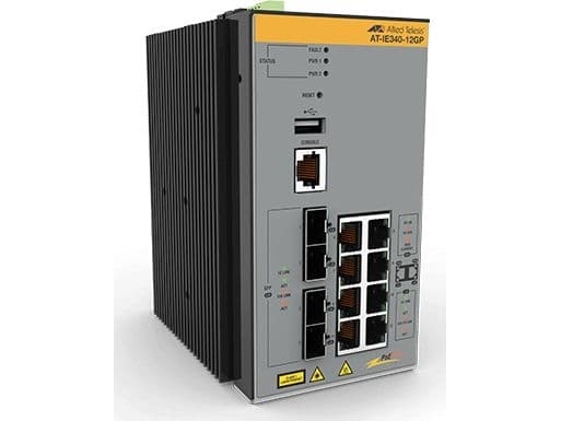 Allied Telesis AT IE340-12GP - Switch - L3 - Styrt - 8 x 10/100/1000 (PoE+) + 4 x 1000Base-X SFP - DIN-skinnemonterbar, veggmonterbar - PoE+ (240 W)