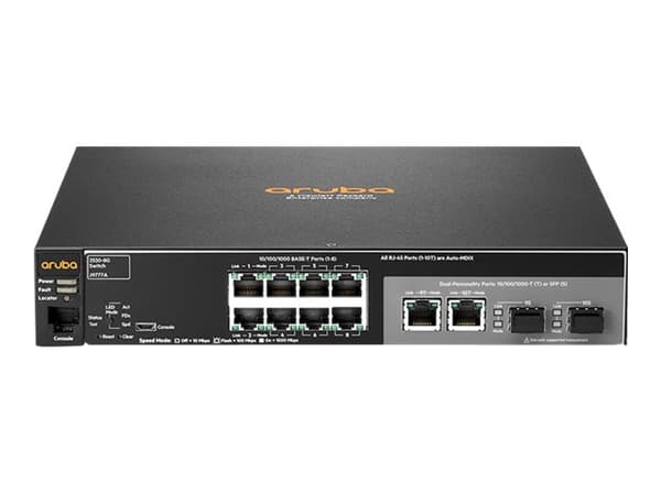 HPE Aruba 2530-8G - Switch - Administrerad - 8 x 10/100/1000 + 2 x kombinations-Gigabit SFP - skrivbordsmodell, rackmonterbar, väggmonterbar