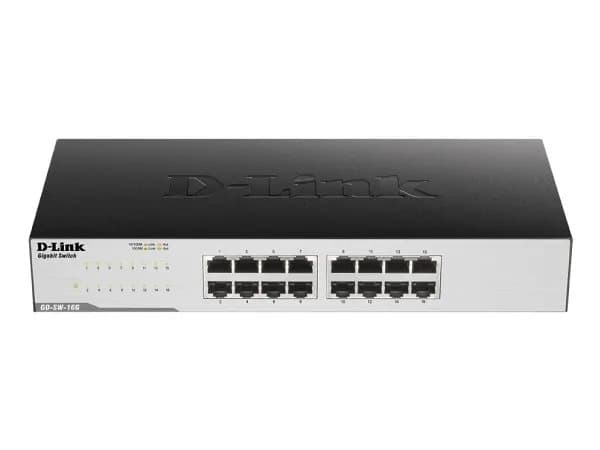 D-Link GO-SW-16G, Hallitsematon, L2, Gigabit Ethernet (10/100/1000), Täysin kaksipuolinen, Telineasennus, 1U