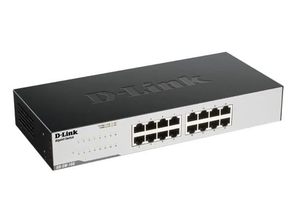 D-Link GO-SW-16G, Hallitsematon, L2, Gigabit Ethernet (10/100/1000), Täysin kaksipuolinen, Telineasennus, 1U musta