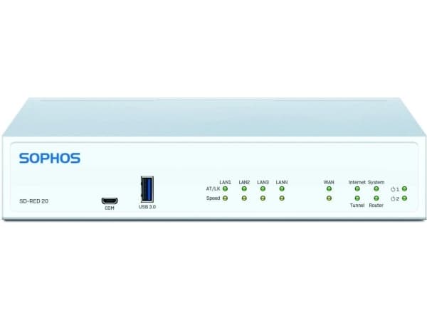 Sophos SD-RED 20, 250 Mbit/s, IEEE 802.3,IEEE 802.3ab,IEEE 802.3u, 10,100,1000 Mbit/s, 256-bit AES, Langallinen, Valkoinen
