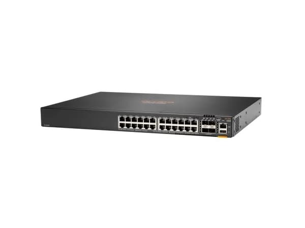 HPE Aruba 6300F - Switch - L3 - Styrt - 24 x 10/100/1000 + 4 x 1 Gigabit / 10 Gigabit / 25 Gigabit / 50 Gigabit SFP56 (opplink / stabling) - front og