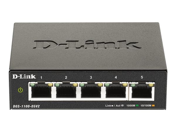 D-Link DGS 1100-05V2 - Switch - smart - 5 x 10/100/1000 - stasjonær - AC 100/240 V Sort