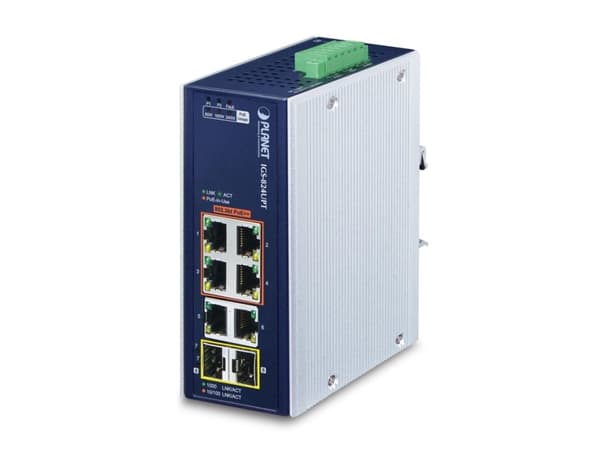 PLANET IP30 Industrial 4-Port, Hallitsematon, Gigabit Ethernet (10/100/1000), Täysin kaksipuolinen, Power over Ethernet -tuki, Seinäkiinnitteinen