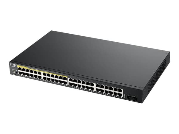 Zyxel GS1900 Series GS1900-48HPv2 - Switch - smart - 48 x 10/100/1000 (24 PoE+) + 2 x Gigabit SFP (opplink) - rackmonterbar, stasjonær - PoE+ (170 W) Sort