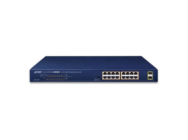 PLANET GSW-1820HP, Hallitsematon, Gigabit Ethernet (10/100/1000), Täysin kaksipuolinen, Power over Ethernet -tuki, Telineasennus, 1U