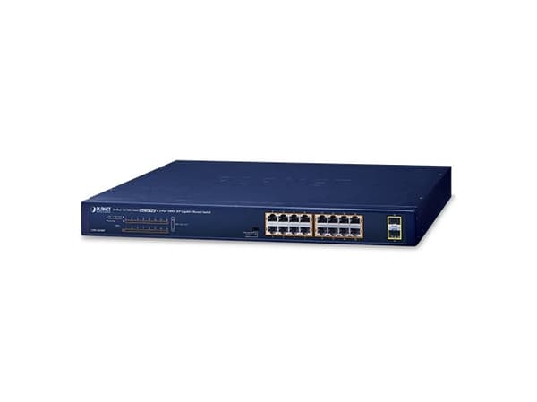 PLANET GSW-1820HP, Uhåndtert, Gigabit Ethernet (10/100/1000), Full tosidig, Strøm over Ethernet (PoE), Rack-montering, 1U Blå
