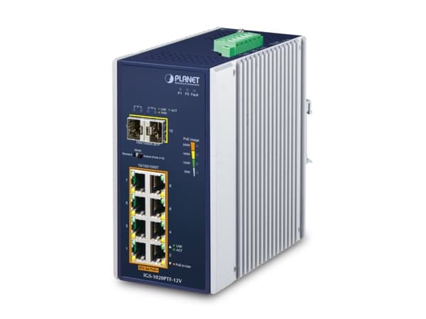 PLANET IP30 Ind 8-P 10/100/1000T, Ohanterad, Gigabit Ethernet (10/100/1000), Full duplex, Strömförsörjning via Ethernet (PoE) stöd, Monteringsbar på