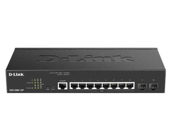 D-Link DGS 2000-10P - Switch - L3 - Administrerad - 8 x 10/100/1000 (PoE+) + 2 x kombinerad Fast Ethernet/Gigabit SFP - rackmonterbar - PoE+ (65 W)