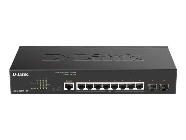 D-Link DGS 2000-10P - Switch - L3 - Administrerad - 8 x 10/100/1000 (PoE+) + 2 x kombinerad Fast Ethernet/Gigabit SFP - rackmonterbar - PoE+ (65 W)