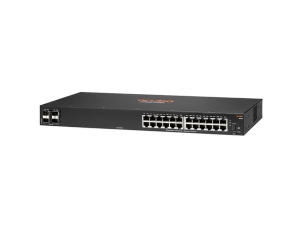HPE Aruba 6100 24G 4SFP+ Switch - Switch - Administrerad - 24 x 10/100/1000 + 4 x 1 Gigabit / 10 Gigabit SFP+ - sida till sida luftflöde - rackmonter