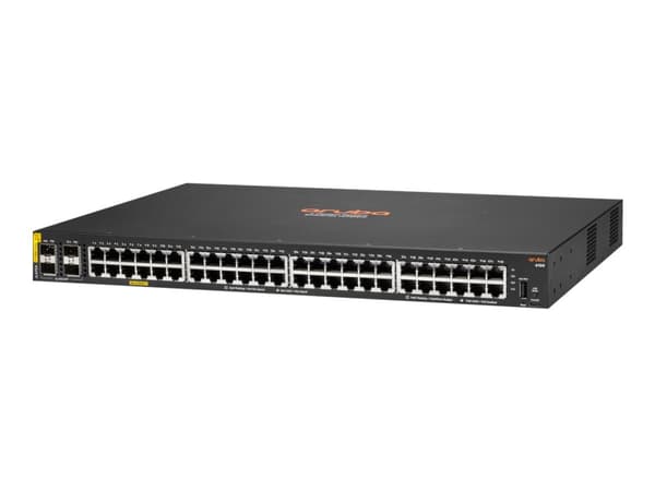 HPE Aruba 6100 48G Class4 PoE 4SFP+ 370W Switch - Switch - Styrt - 48 x 10/100/1000 (PoE+) + 4 x 1 Gigabit / 10 Gigabit SFP+ - side til side-luftflyt Sort