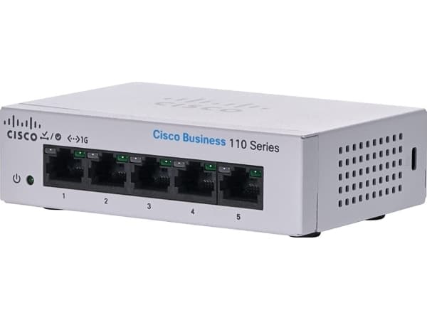 Cisco Business 110 Series 110-5T-D - Switch - ikke-styrt - 5 x 10/100/1000 - rackmonterbar, stasjonær, veggmonterbar - DC-strøm