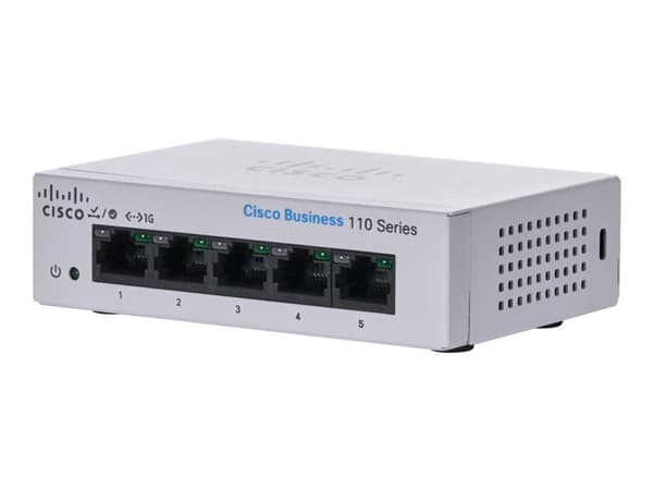 Cisco Business 110 Series 110-5T-D - Switch - ikke-styrt - 5 x 10/100/1000 - rackmonterbar, stasjonær, veggmonterbar - DC-strøm