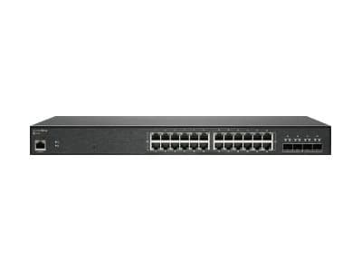 SonicWall Switch SWS14-24 - Switch - Administrerad - 24 x 10/100/1000 + 4 x 10 Gigabit SFP+ - rackmonterbar - med 3 års 247-support Svart