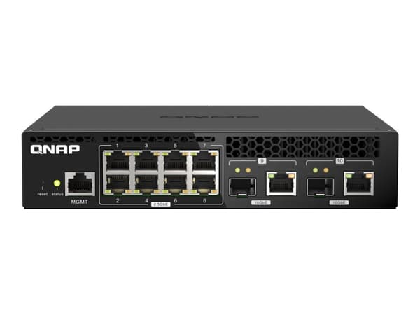 QNAP QSW-M2108R-2C, Hallittu, L2, 2.5G Ethernet (100/1000/2500), Täysin kaksipuolinen, Power over Ethernet -tuki, Telineasennus