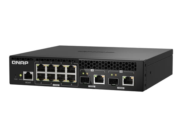 QNAP QSW-M2108R-2C, Hallittu, L2, 2.5G Ethernet (100/1000/2500), Täysin kaksipuolinen, Power over Ethernet -tuki, Telineasennus musta