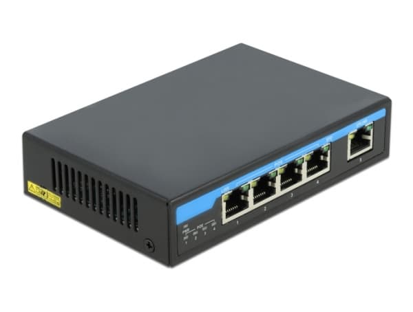 Delock - Switch - ikke-styrt - 4 x 10/100/1000 (PoE+) + 1 x 10/100/1000 (opplink) - stasjonær - PoE+ (60 W)