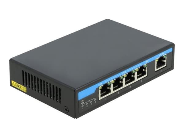 Delock - Switch - ikke-styrt - 4 x 10/100/1000 (PoE+) + 1 x 10/100/1000 (opplink) - stasjonær - PoE+ (60 W)