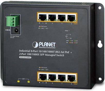PLANET WGS-5225-8P2S, Hallittu, L2+/L4, Gigabit Ethernet (10/100/1000), Täysin kaksipuolinen, Power over Ethernet -tuki, Seinäkiinnitteinen