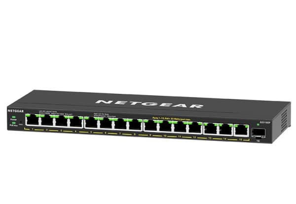 NETGEAR Plus GS316EP - Switch - Styrt - 15 x 10/100/1000 (PoE+) + 1 x SFP - stasjonær, veggmonterbar - PoE+ (180 W)