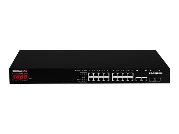 Edimax GS-5216PLC - Switch - smart - 16 x 10/100/1000 + 2 x combo Gigabit SFP/RJ-45 (upplänk) - rackmonterbar - PoE+ (280 W)
