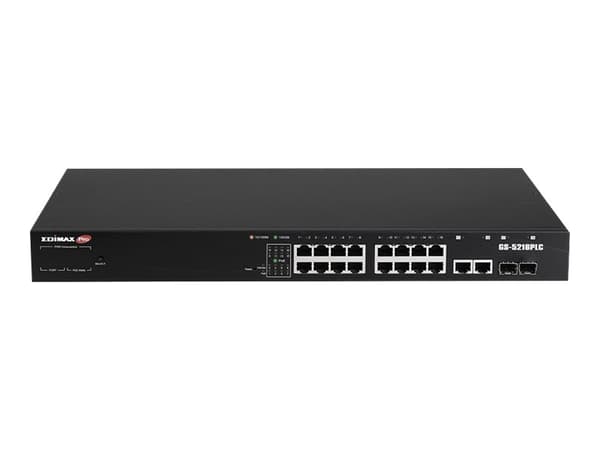 Edimax GS-5216PLC - Switch - smart - 16 x 10/100/1000 + 2 x combo Gigabit SFP/RJ-45 (upplänk) - rackmonterbar - PoE+ (280 W)