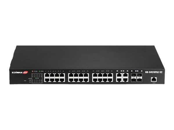 Edimax Pro GS-5424PLC V2 - Switch - smart - 24 x 10/100/1000 (PoE+) + 4 x combo SFP - monterbar på stativ - PoE+ (400 W)