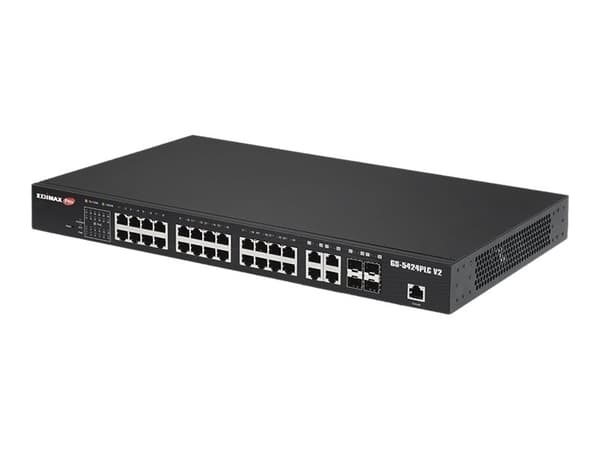 Edimax Pro GS-5424PLC V2 - Switch - smart - 24 x 10/100/1000 (PoE+) + 4 x combo SFP - monterbar på stativ - PoE+ (400 W) Svart