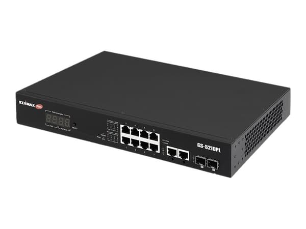 Edimax GS-5210PL - Switch - smart - 10 x 10/100/1000 + 2 x gigabit SFP (upplänk) - skrivbordsmodell - PoE+ (110 W) Svart