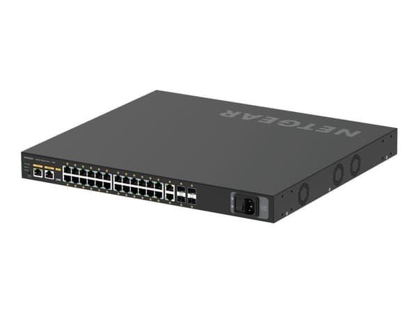 NETGEAR AV Line M4250-26G4XF-PoE+ - Kytkin - L3 - Hallittu - 24 x 10/100/1000 (PoE+) + 2 x 10/100/1000 + 4 x 1 Gigabit / 10 Gigabit SFP+ - ilmavirta musta