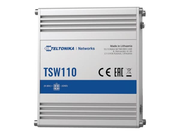 Teltonika TSW110 - Switch - ikke-styrt - 5 x 10/100/1000 - DIN-skinnemonterbar, overflatemonterbar - Passive PoE - DC-strøm