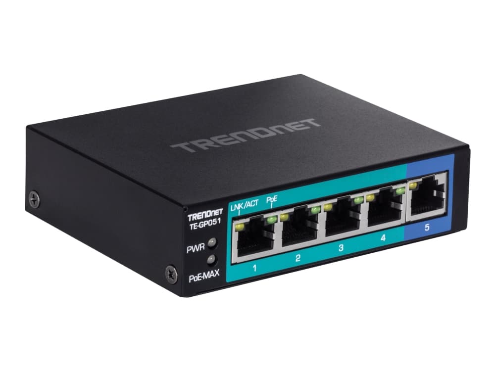 TRENDnet TE-GP051 - Switch - ohanterad - 4 x 10/100/1000 (PoE) + 1 x 10/100/1000 - skrivbordsmodell - PoE+ (35 W)