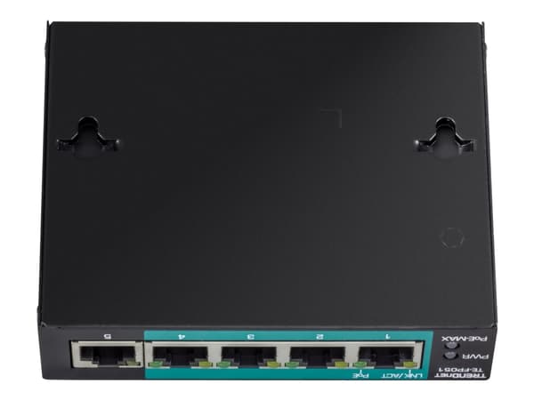 TRENDnet TE-FP051 - Switch - ohanterad - 4 x 10/100 (PoE+) + 1 x 10/100 - skrivbordsmodell, väggmonterbar - PoE+ (60 W)