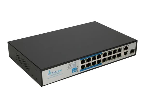 Extralink VIRTUS - V3 - switch - ohanterad - 16 x 10/100 (PoE+) + 1 x 10/100/1000 (upplänk) + 1 x kombinations-Gigabit SFP (upplänk) - rackmonterbar