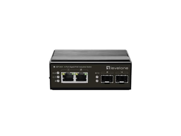 LevelOne IGP-0431 - Switch - ohanterad - 2 x 10/100/1000 (PoE) + 2 x Gigabit SFP - DIN-skenmonterbar - PoE - DC power