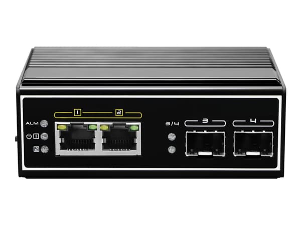 LevelOne IGP-0431 - Switch - ohanterad - 2 x 10/100/1000 (PoE) + 2 x Gigabit SFP - DIN-skenmonterbar - PoE - DC power Svart