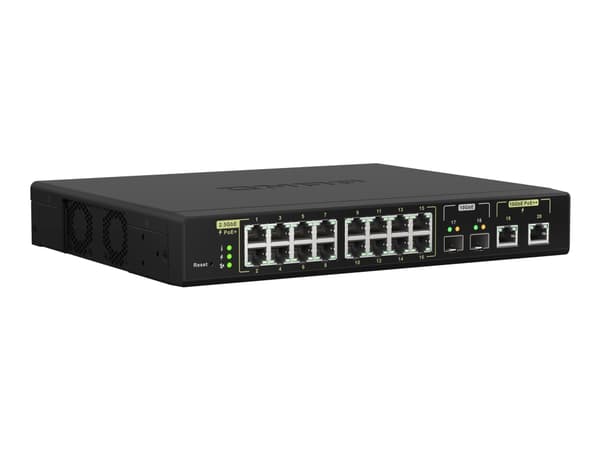 QNAP QSW-M2116P-2T2S - Switch - Styrt - 16 x 100/1000/2.5G (PoE+) + 2 x 10 Gigabit SFP+ + 2 x 100/1000/2.5/5/10G (PoE++) - stasjonær, rackmonterbar -