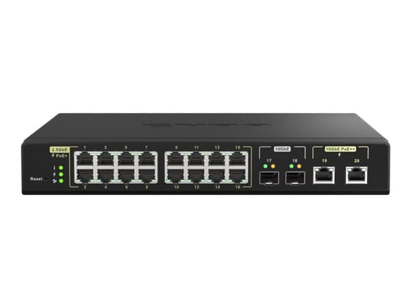 QNAP QSW-M2116P-2T2S - Switch - Styrt - 16 x 100/1000/2.5G (PoE+) + 2 x 10 Gigabit SFP+ + 2 x 100/1000/2.5/5/10G (PoE++) - stasjonær, rackmonterbar -