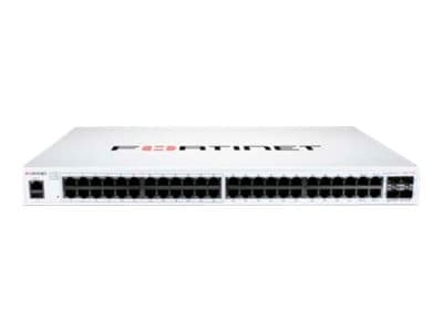 Fortinet FortiSwitch 148F-POE - Switch - Styrt - 24 x 10/100/1000 + 24 x 10/100/1000 (PoE+) + 4 x 10 Gigabit SFP+ - luftflyt fra side til bakside - r Hvit