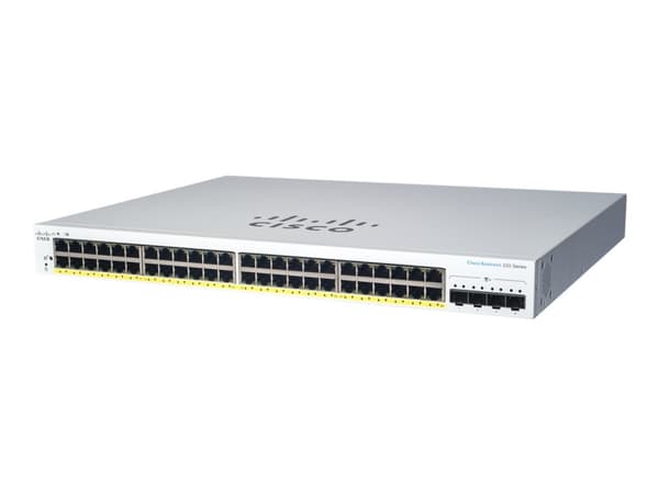 Cisco Business 220 Series CBS220-48P-4G - Switch - smart - 48 x 10/100/1000 (PoE+) + 4 x Gigabit SFP (opplink) - rackmonterbar - PoE+ (382 W) Hvit