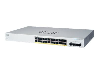 Cisco Business 220 Series CBS220-24FP-4X - Switch - smart - 24 x 10/100/1000 (PoE+) + 4 x 10 Gigabit SFP+ (opplenke) - rackmonterbar - PoE+ (382 W) Hvit
