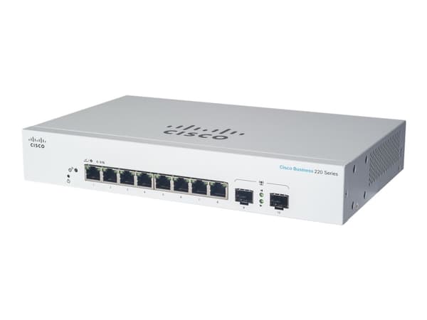 Cisco Business 220 Series CBS220-8FP-E-2G - Switch - smart - 8 x 10/100/1000 (PoE+) + 2 x gigabit SFP (upplänk) - rackmonterbar - PoE+ (130 W) Vit