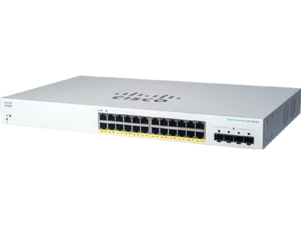 Cisco Business 220 Series CBS220-24P-4G - Switch - smart - 24 x 10/100/1000 (PoE+) + 4 x Gigabit SFP (opplink) - rackmonterbar - PoE+ (195 W)
