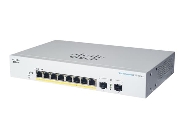 Cisco CBS220-8P-E-2G-EU, Hallittu, L2, Gigabit Ethernet (10/100/1000), Power over Ethernet -tuki, Telineasennus